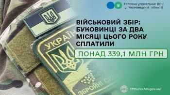 Військовий збір: буковинці за два місяці цього року сплатили понад 339,1 млн грн