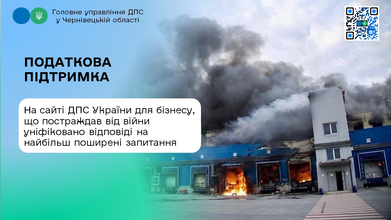 Податкова підтримки: На сайті ДПС України для бізнесу, що постраждав від війни уніфіковано відповіді на найбільш поширені запитання